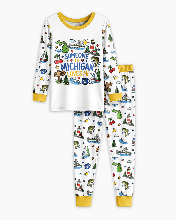 Someone in Michigan Loves Me Bamboo Two Piece Long Sleeve Pajama Set
