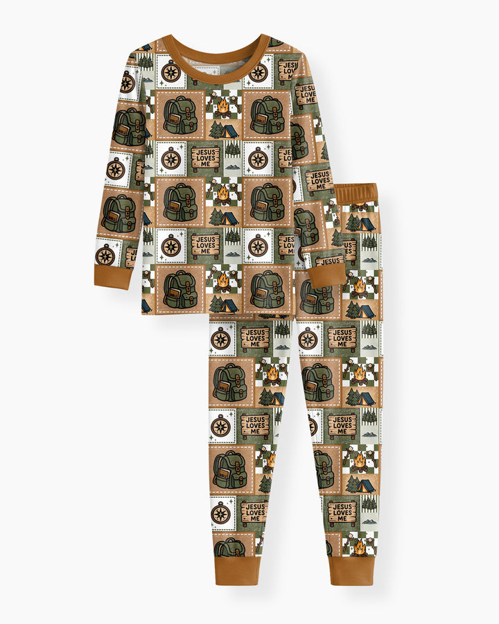 Camping Jesus Loves Me Bamboo Two Piece Long Sleeve Pajama Set