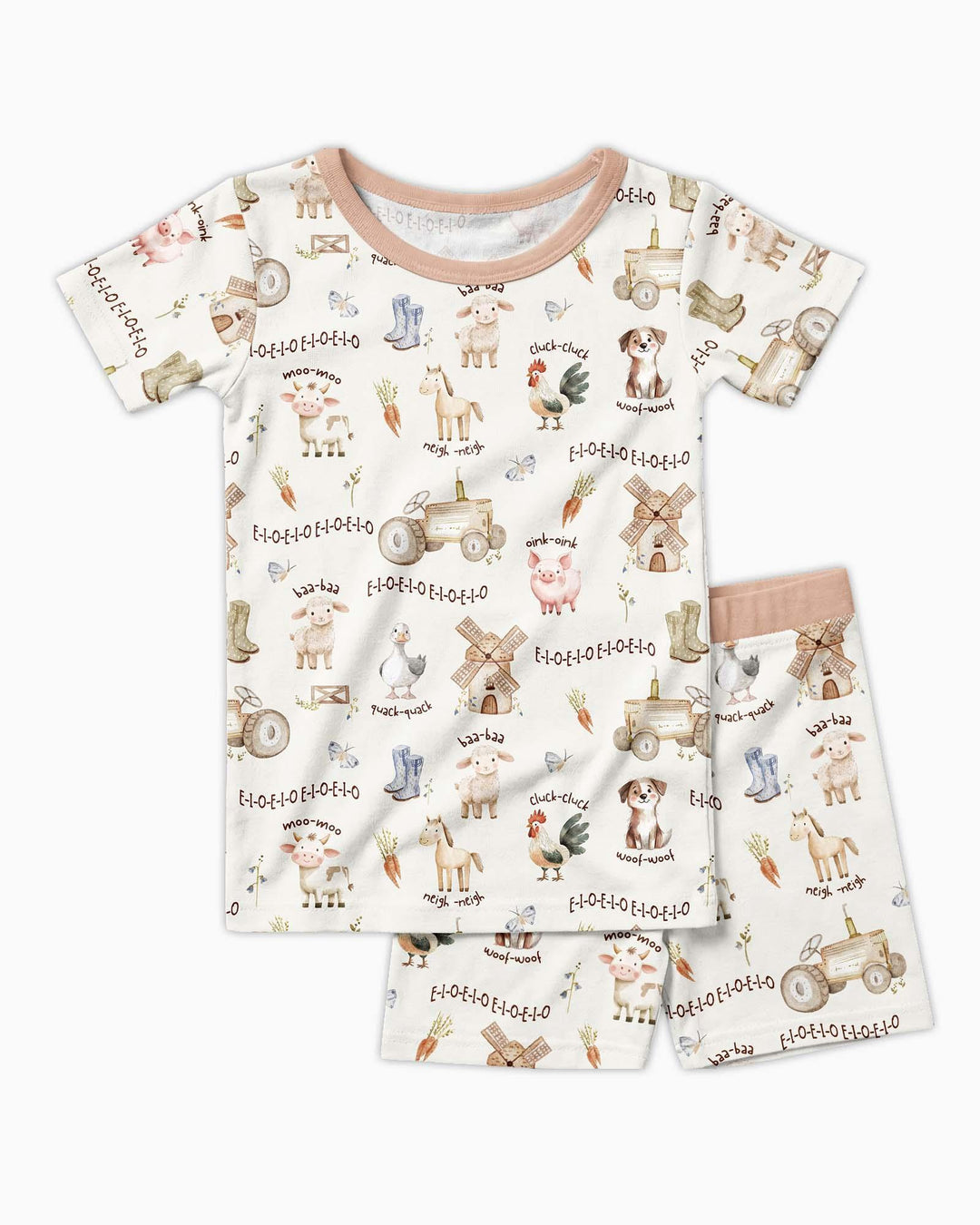 Old McDonald Farm Family Matching Bamboo Two Piece Short Sleeve Shorts Pajama Set