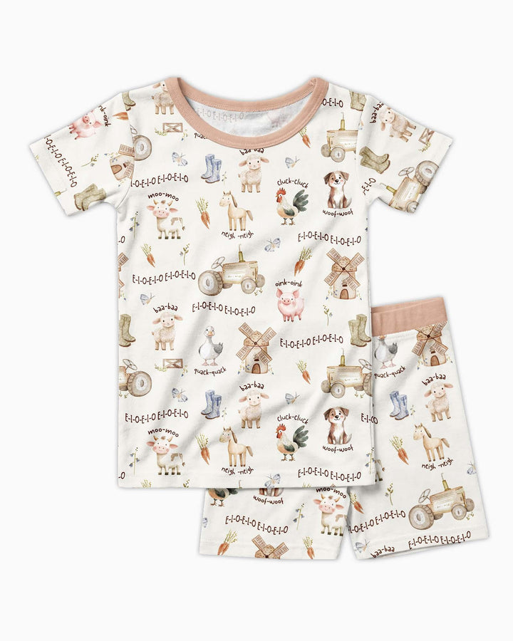 Old McDonald Farm Family Matching Bamboo Two Piece Short Sleeve Shorts Pajama Set