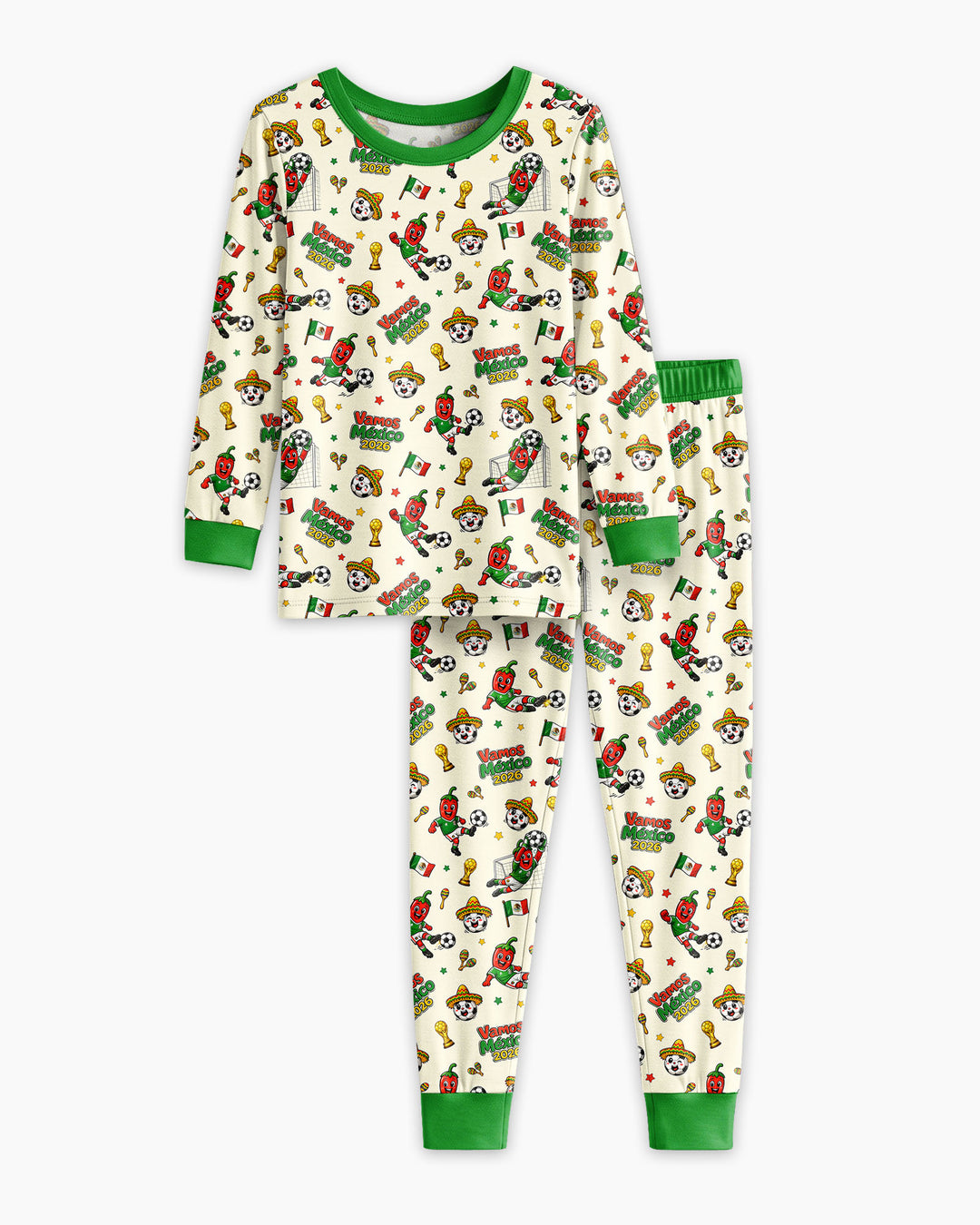 Cartoon World Soccer Vamos Mexico Family Matching Bamboo Two Piece Long Sleeve Pajama Set