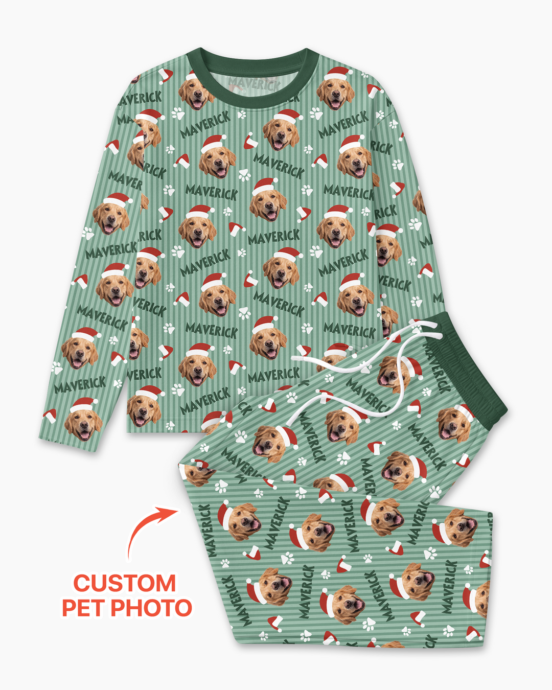 Custom Pet Photo Christmas Paws Stripe Bamboo Men's Pajama Set