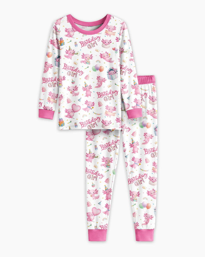 Cute Axolotl Birthday Girl Bamboo Two Piece Long Sleeve Pajama Set