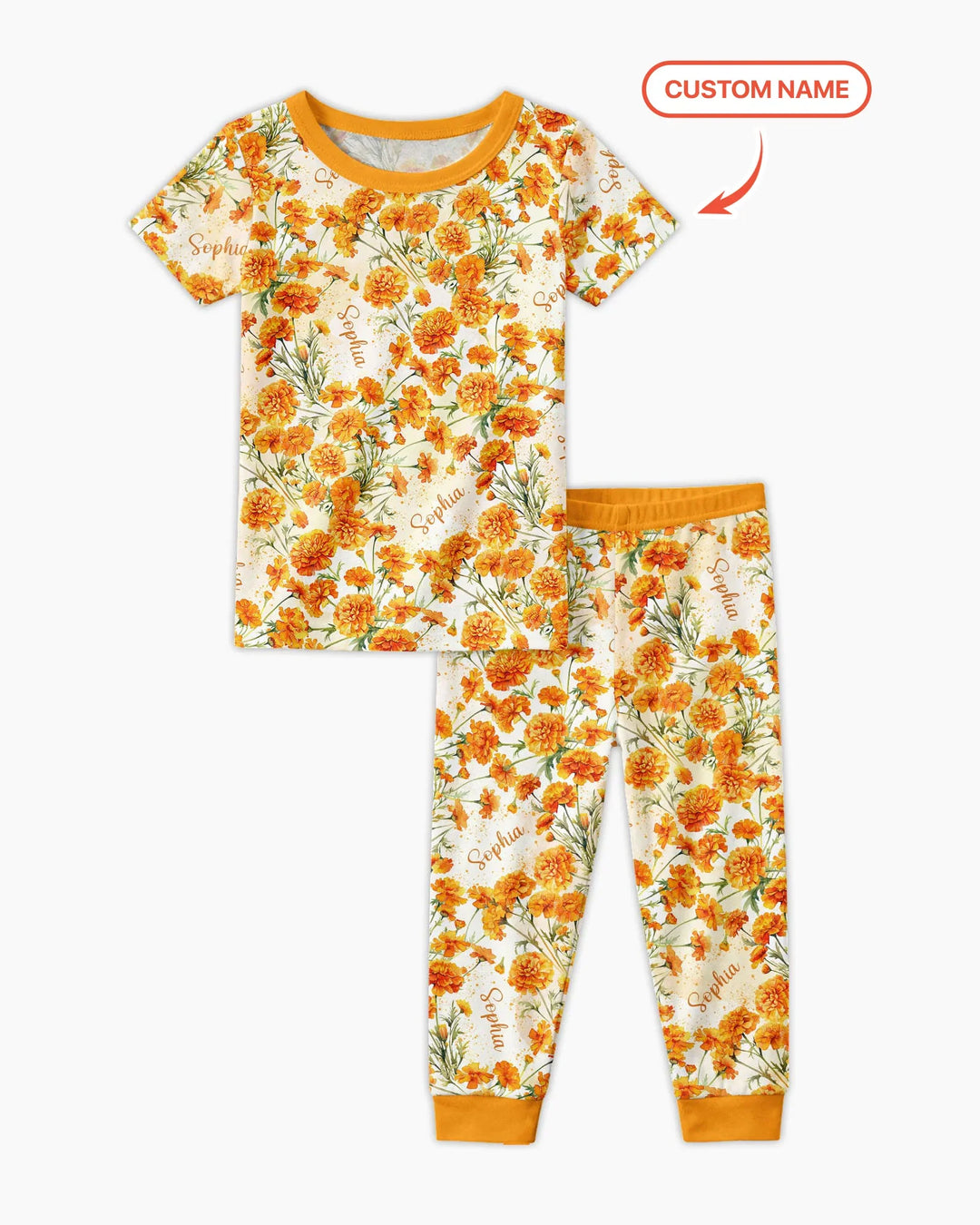 Custom Name Birth Month Flowers Bamboo Two Piece Short Sleeve Pajama Set