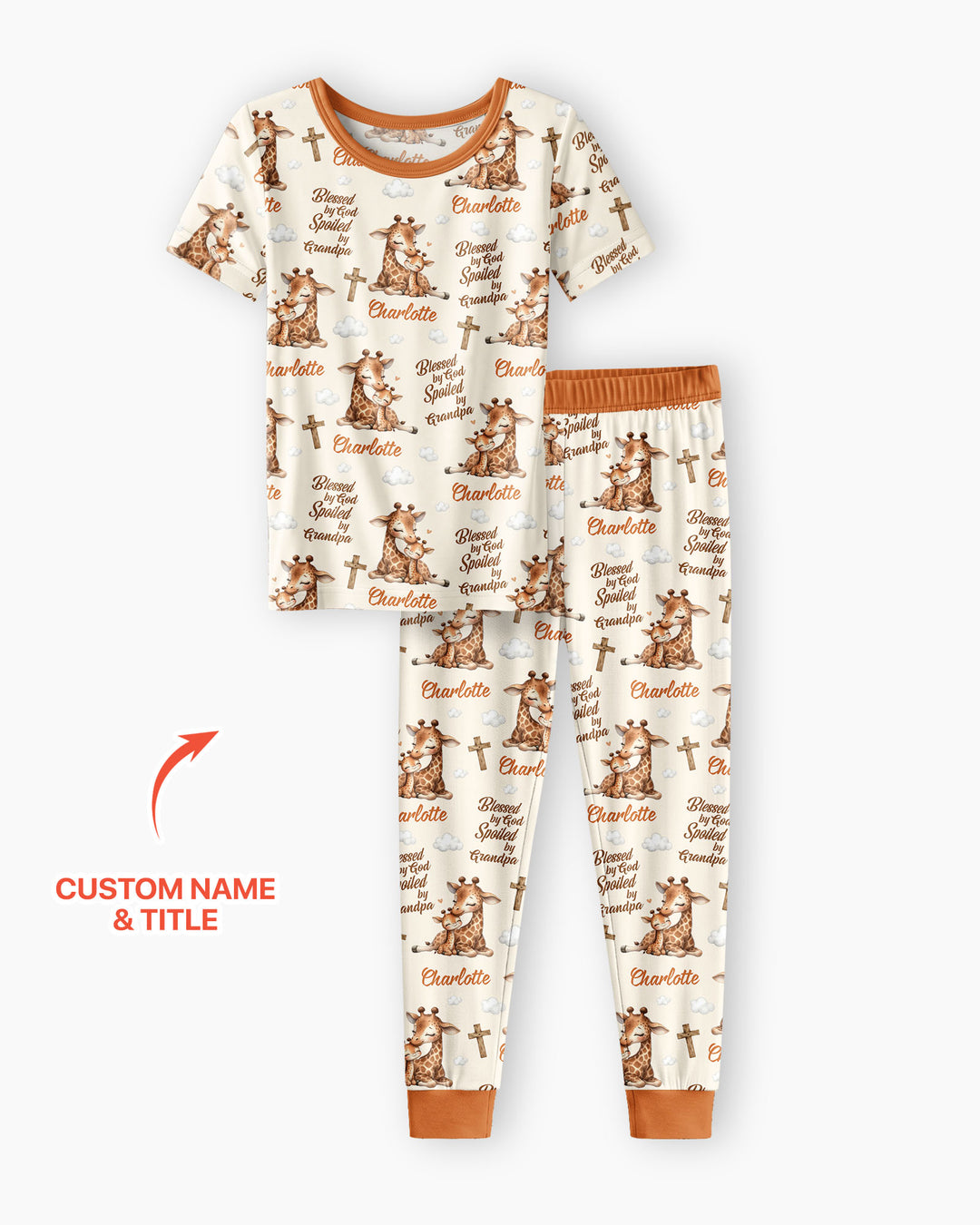 Custom Name Blessed By God Spoiled By Grandma Bamboo Two Piece Short Sleeve Pajama Set