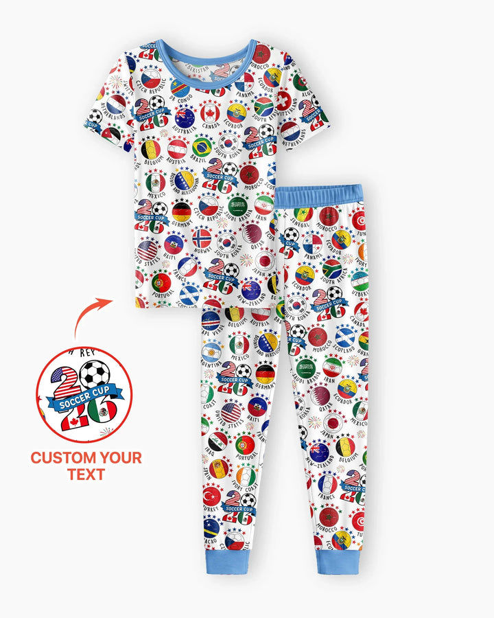 The World Plays Here 2026 Soccer Tour Bamboo Two Piece Short Sleeve Pajama Set