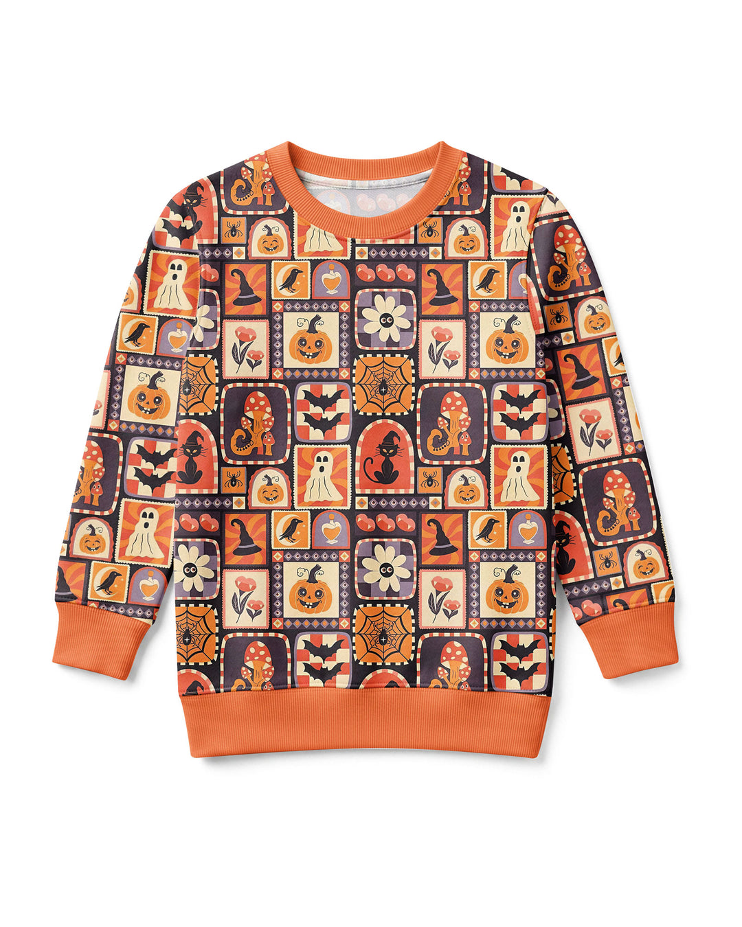 Retro Halloween Patchwork Icons Bamboo Crewneck Sweatshirt