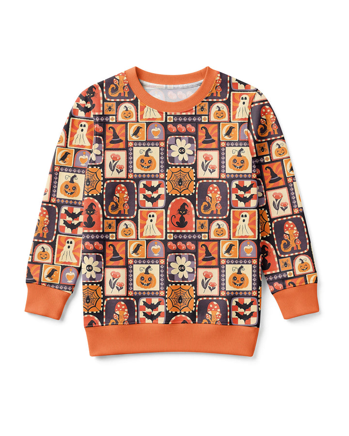 Retro Halloween Patchwork Icons Bamboo Crewneck Sweatshirt