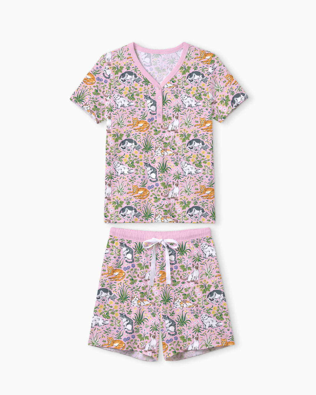 Kitten Garden Family Matching Bamboo Women Short Pajama Set