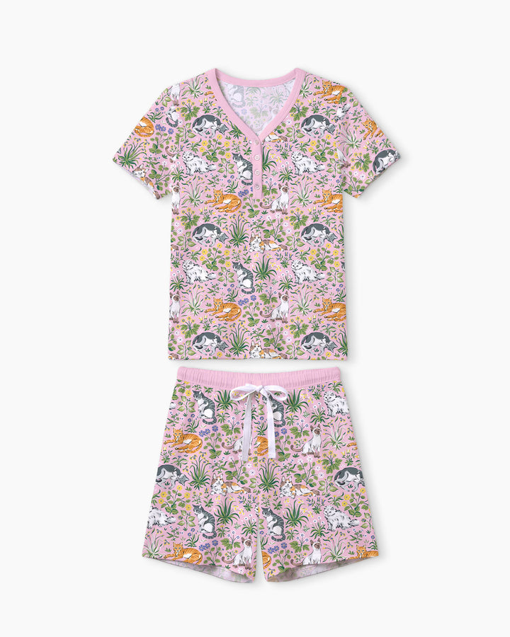 Kitten Garden Family Matching Bamboo Women Short Pajama Set