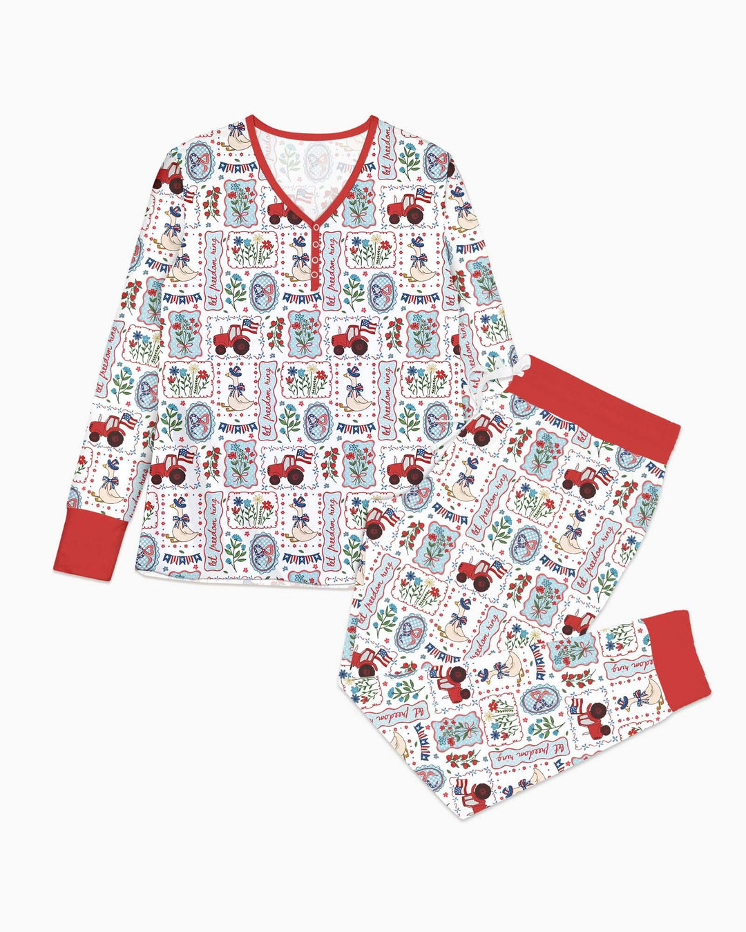 Pijama de mujer de bambú a juego para la familia de gansos tontos patrióticos de EE. UU.