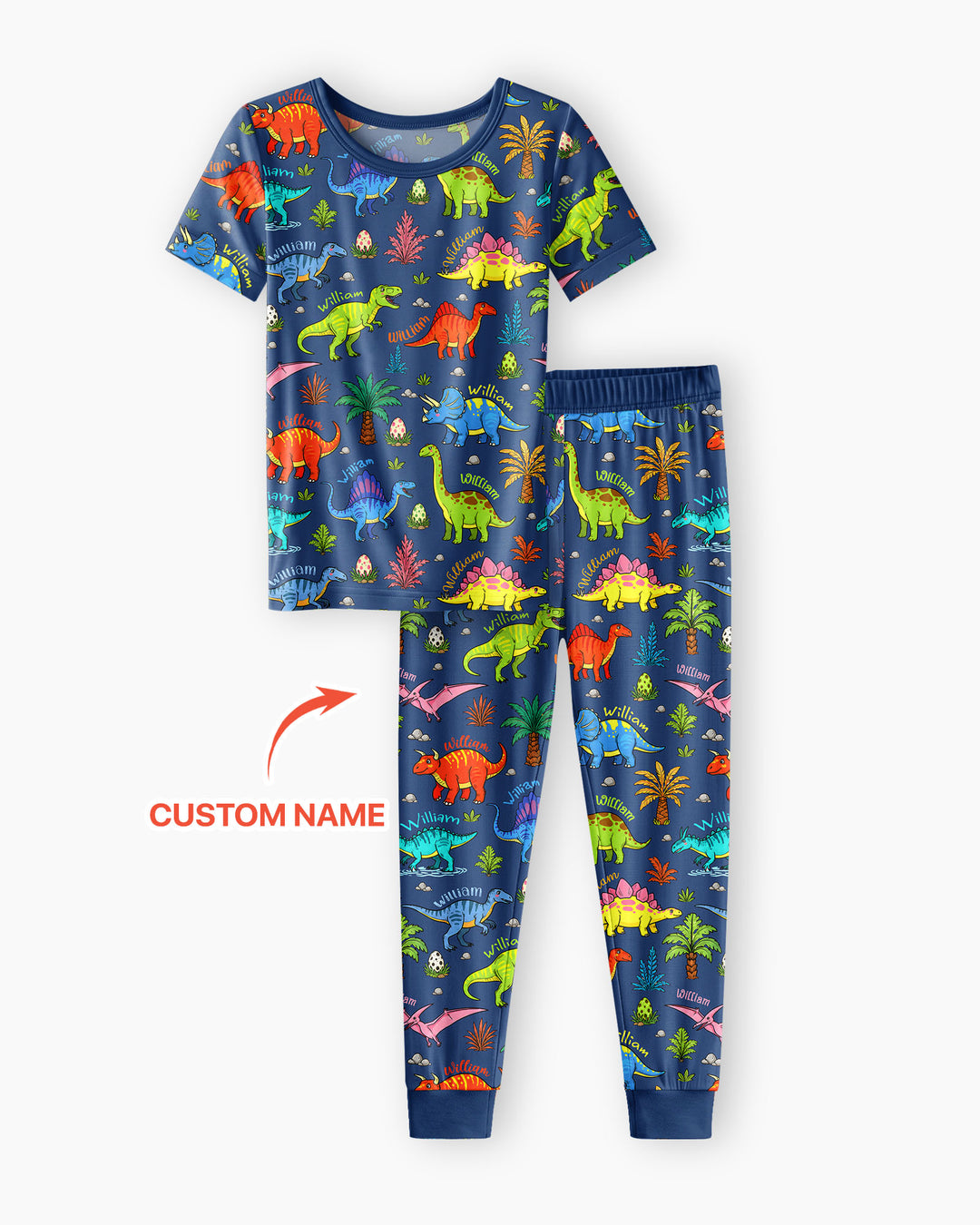 Dino Field Guide Custom Name Bamboo Two Piece Short Sleeve Pajama Set