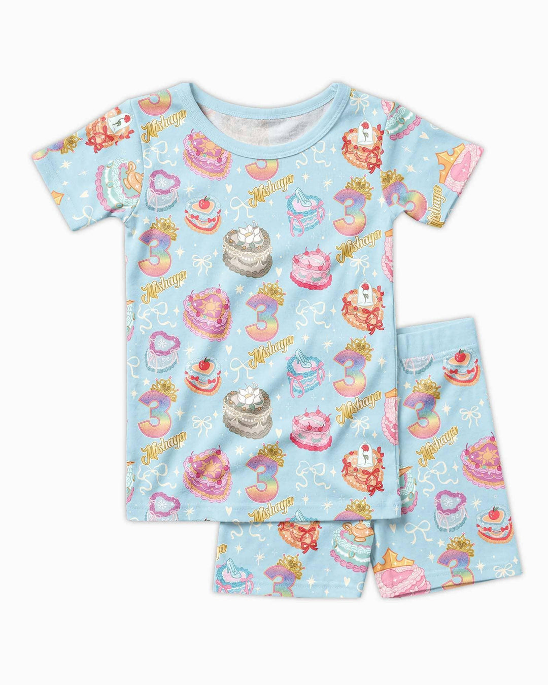 Custom Princess Baby Birthday Bamboo Two Piece Short Sleeve Shorts Pajama Set