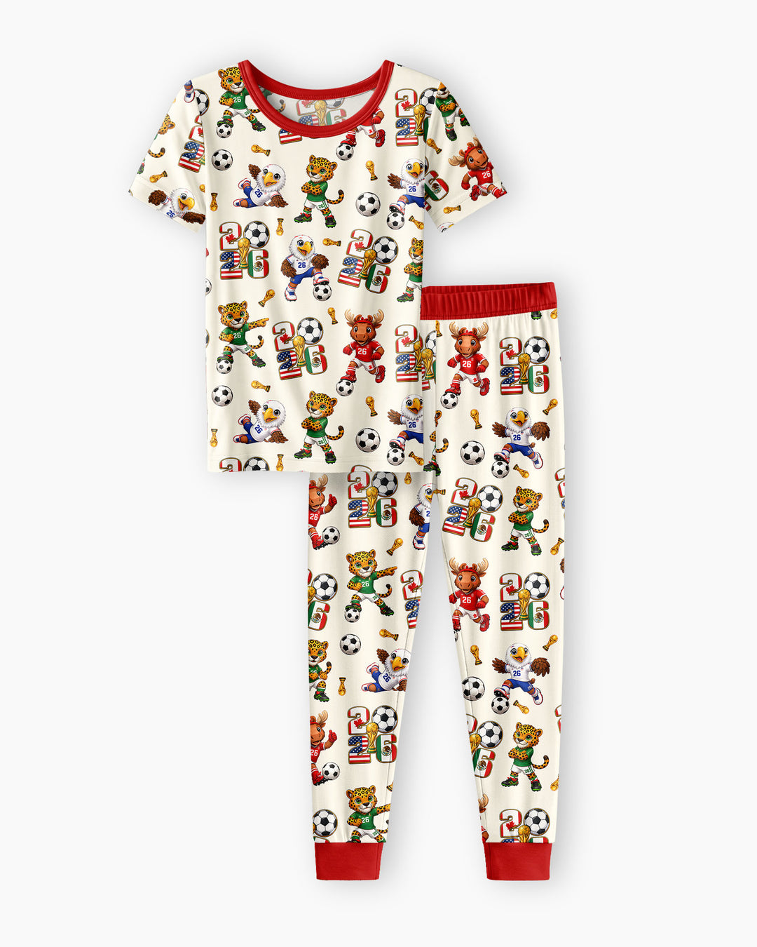 Cute Soccer Mascots USA CAN MEX Bamboo Two Piece Short Sleeve Pajama Set