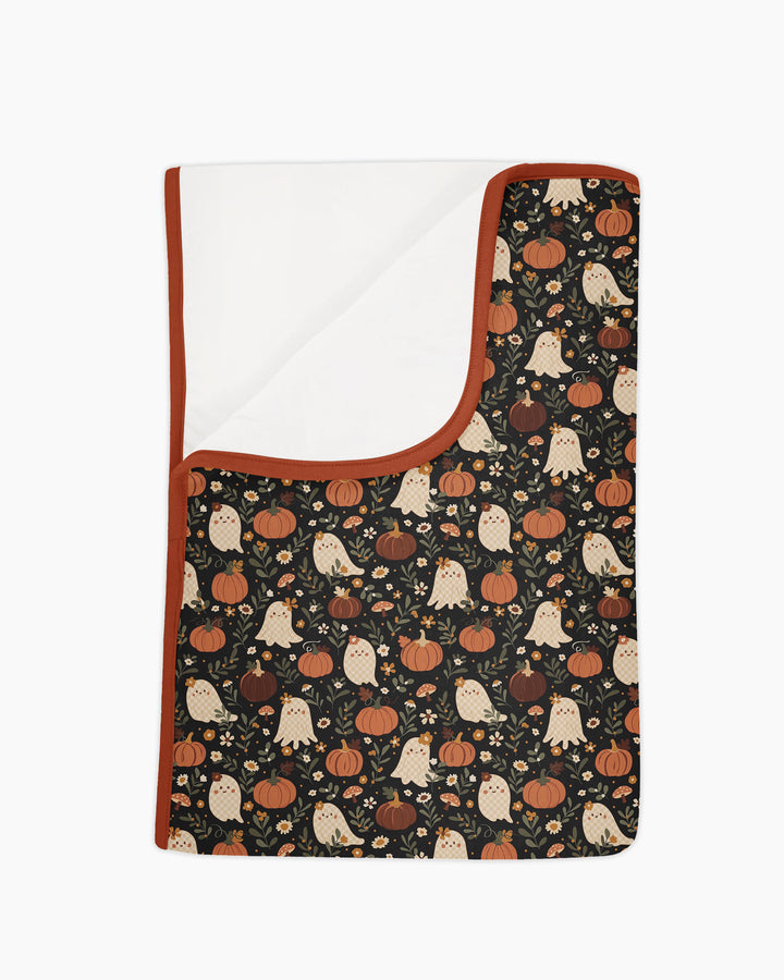 Ghost Pumpkin Harvest Floral Halloween Bamboo Blanket