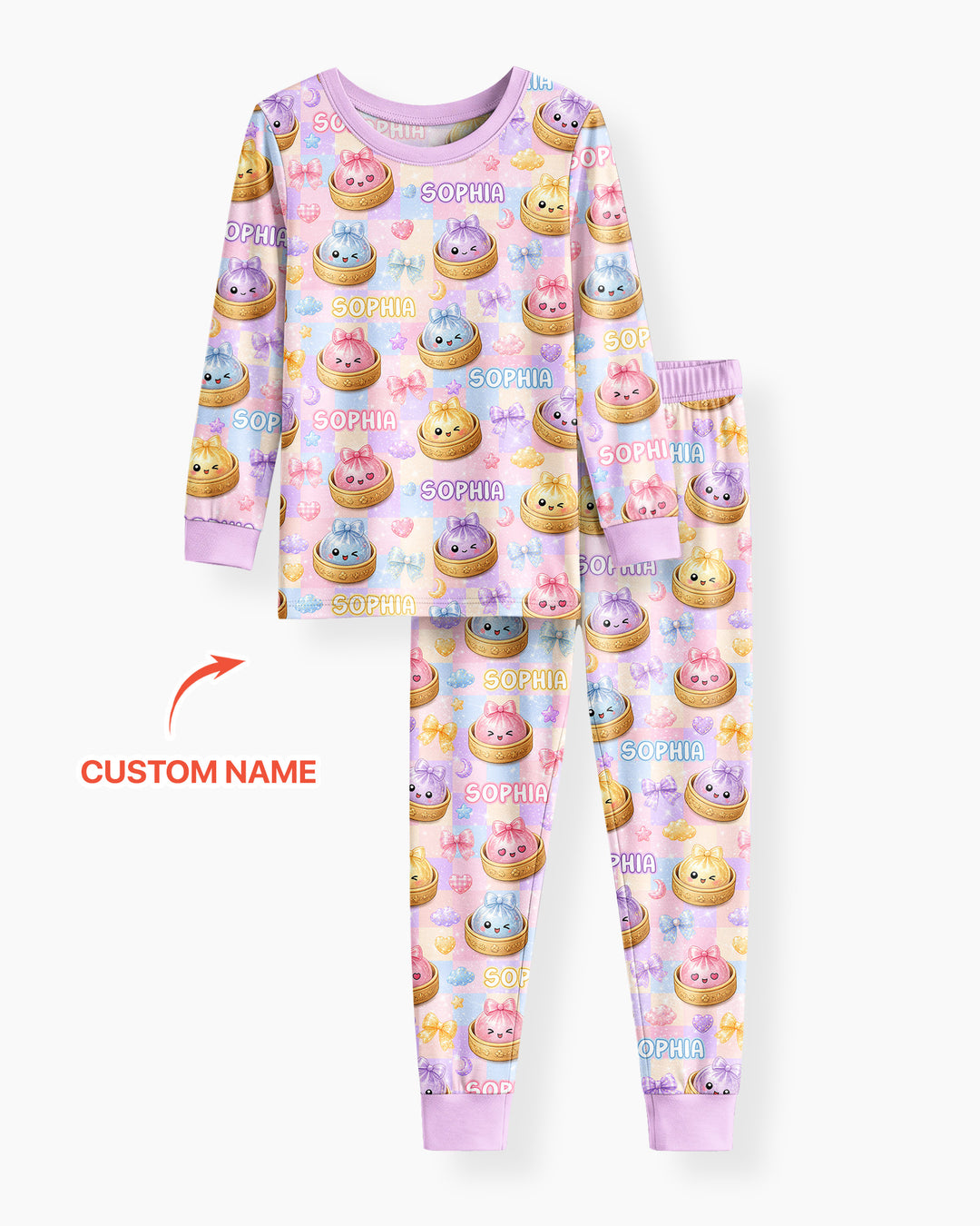 Custom Name Coquette Glitter Dumpling Bamboo Two Piece Long Sleeve Pajama Set