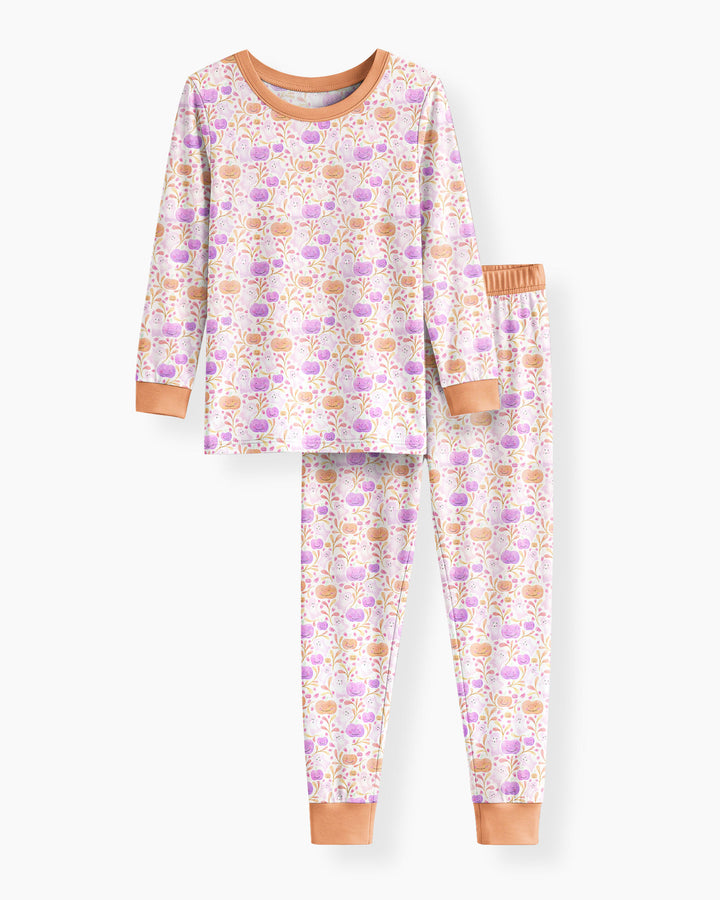 Pastel Pumpkins and Ghosts Bamboo Two Piece Long Sleeve Pajama Set