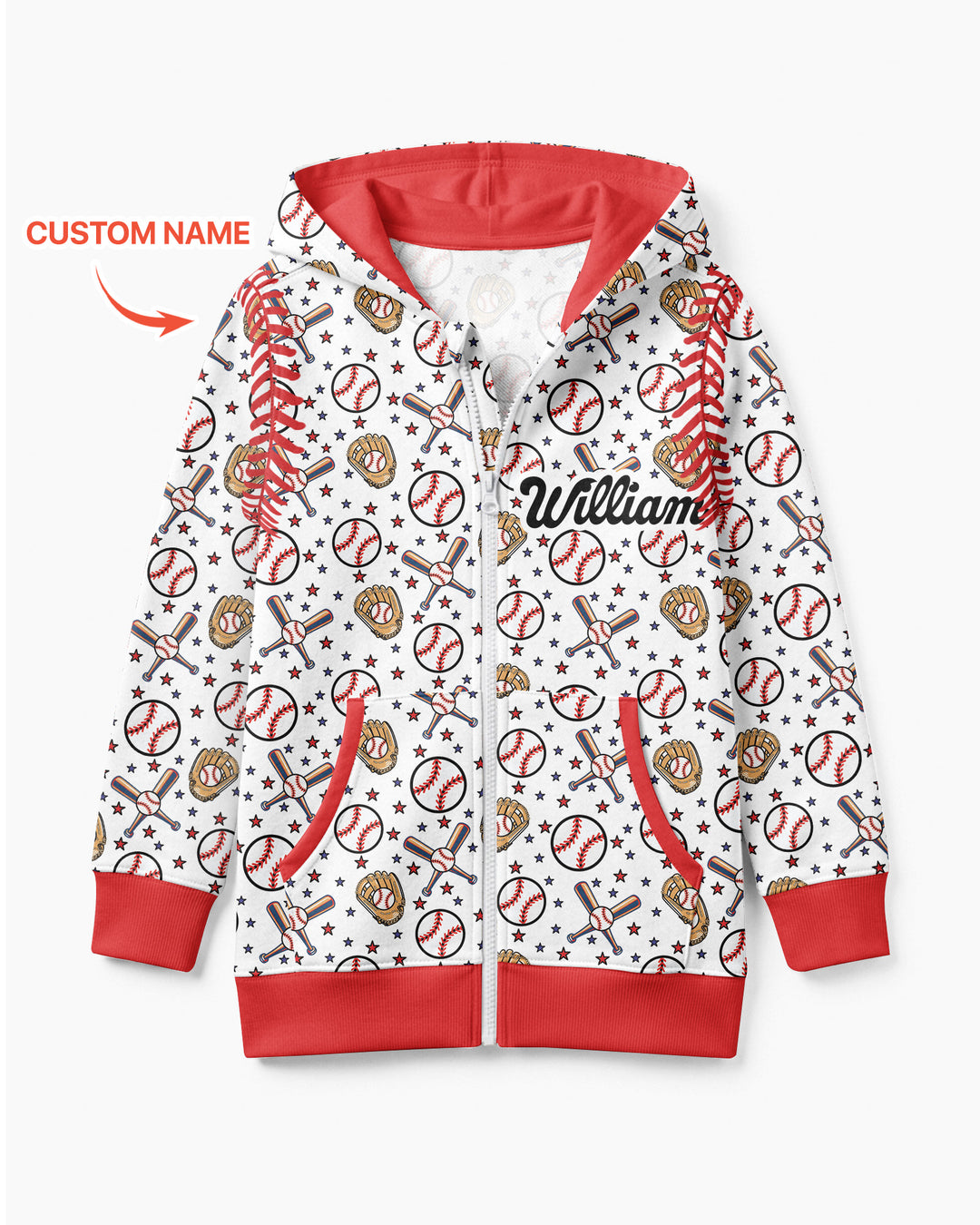 All-Star Baseball Custom Name Bamboo Zip Hoodie