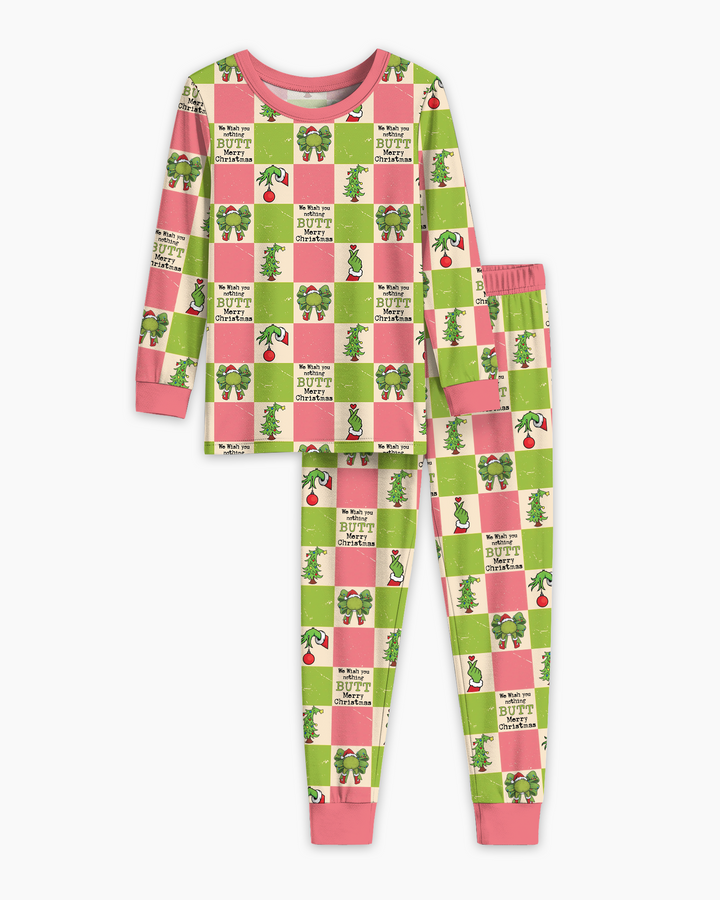 Nothing Butt Merry Christmas Checkerboard Bamboo Two Piece Long Sleeve Pajama Set