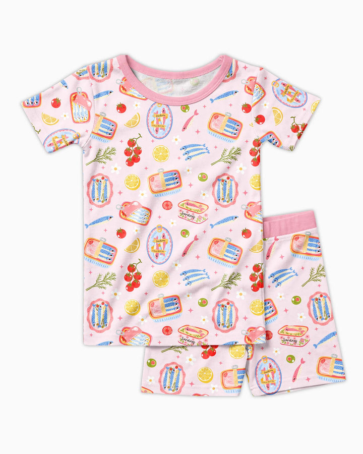 Preppy Sardines Bamboo Two Piece Short Sleeve Shorts Pajama Set