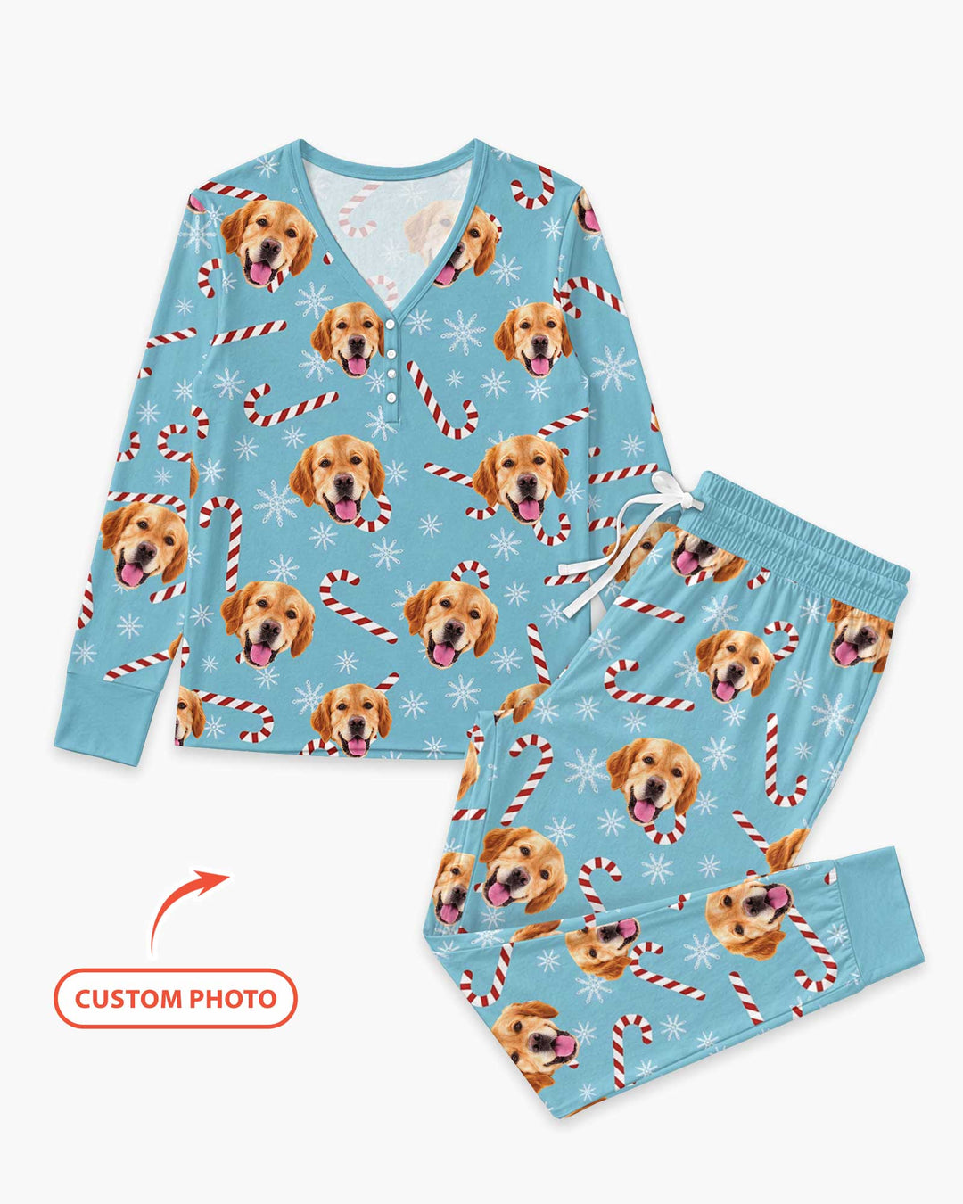 Custom Photo With Christmas Pattern Pajamas Bamboo Women Pajama Set