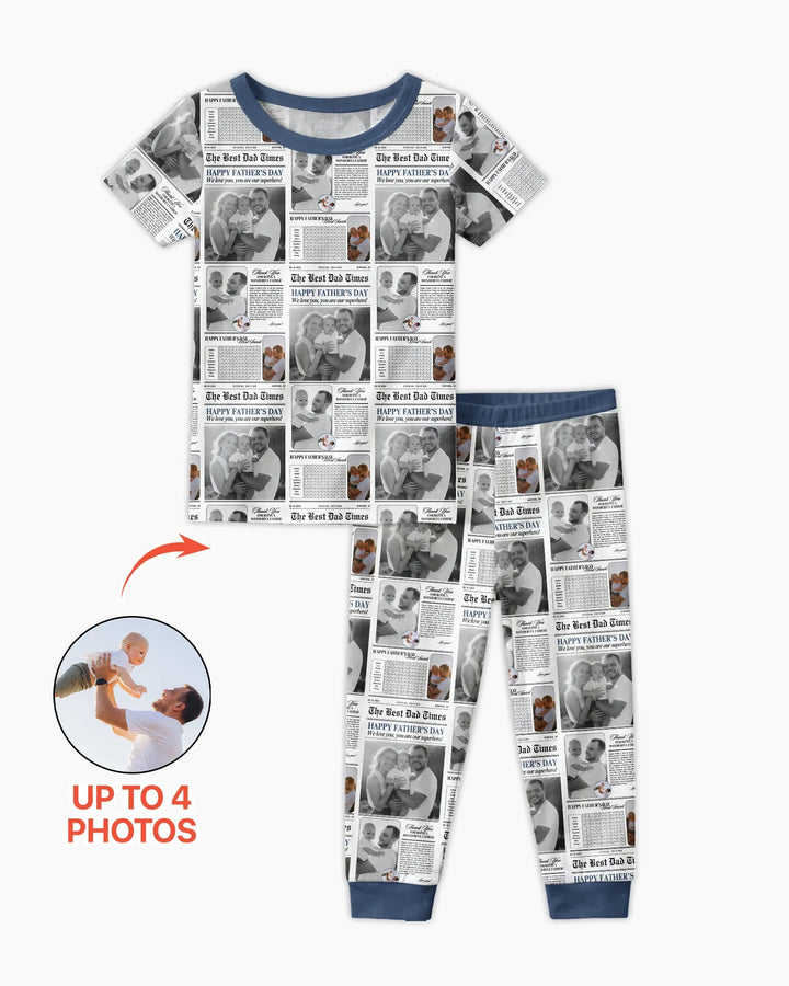 Custom Photo The Best Dad Times Bamboo Two Piece Short Sleeve Pajama Set