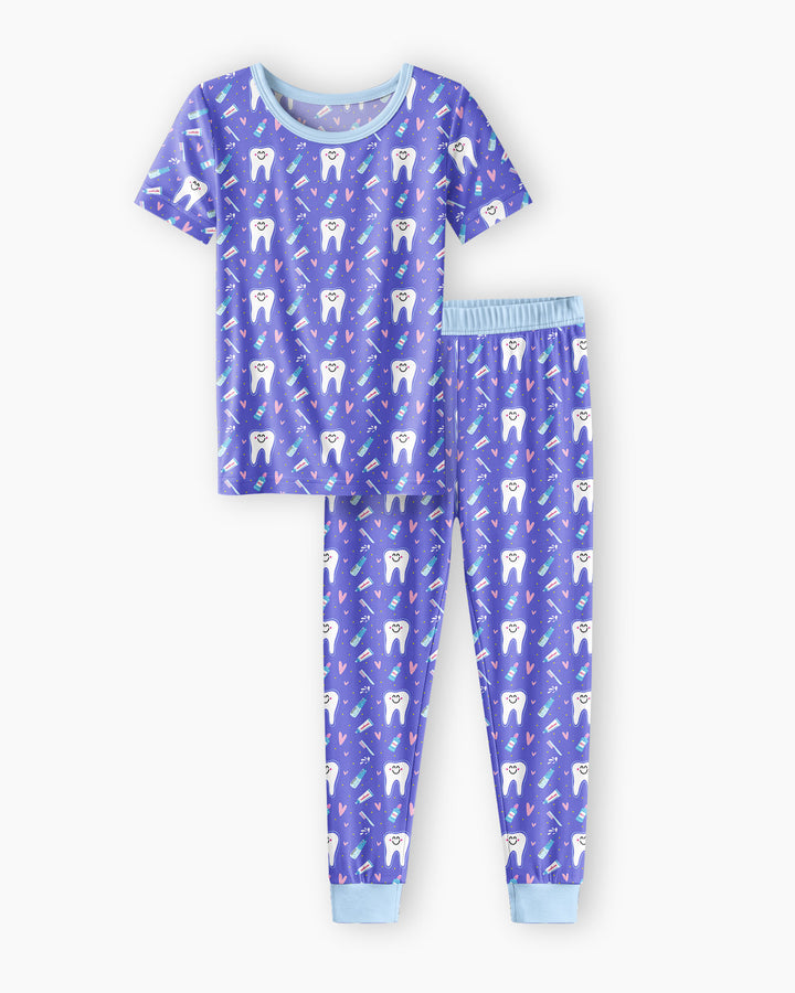 Brushing Teeth Bamboo Two-Piece Short Sleeve Pajama Set