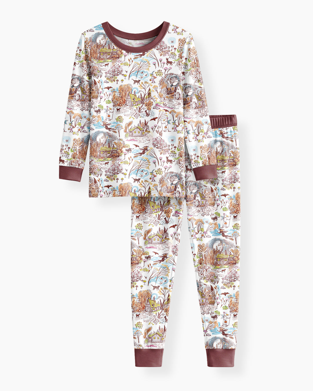 Whimsical Halloween Village Bamboo Two Piece Long Sleeve Pajama Set