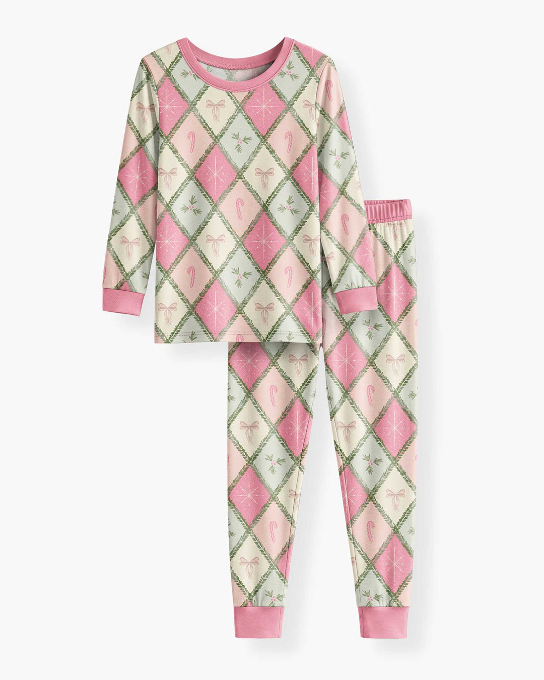 Pink Christmas Patchwork Mommy & Me Matching Bamboo Two Piece Long Sleeve Pajama Set