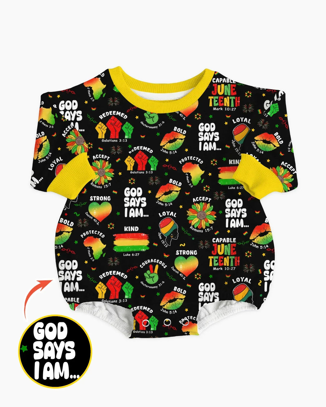 God Says I Am Juneteenth Blessings Bamboo Bubble Romper