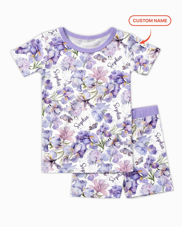 Custom Name Birth Month Flowers Bamboo Two Piece Short Sleeve Shorts Pajama Set