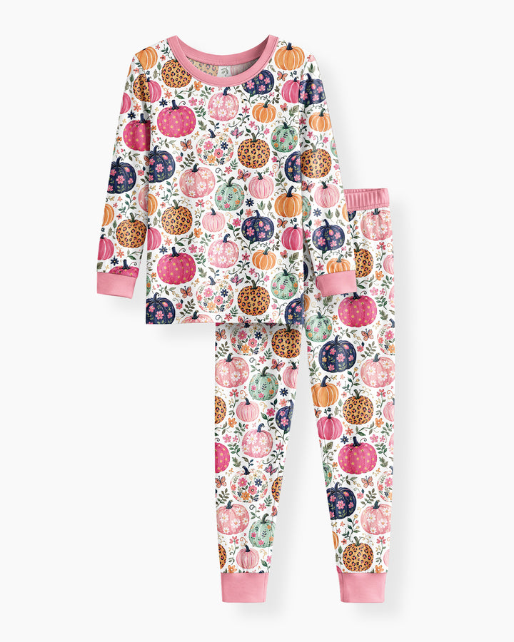 Floral Pumpkin Bamboo Two Piece Long Sleeve Pajama Set
