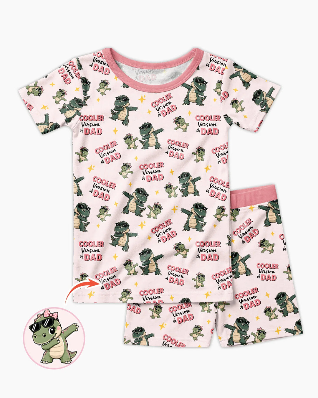 Genial conjunto de pijama de dos piezas de bambú de manga corta y pantalón corto a juego para papá y yo con diseño de dinosaurio.