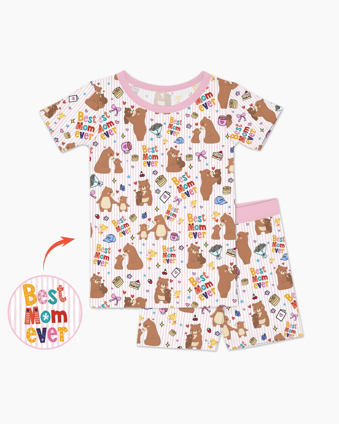 Mejor mamá oso de la historia, conjunto de pijama de dos piezas de bambú a juego con la familia, de manga corta y pantalón corto