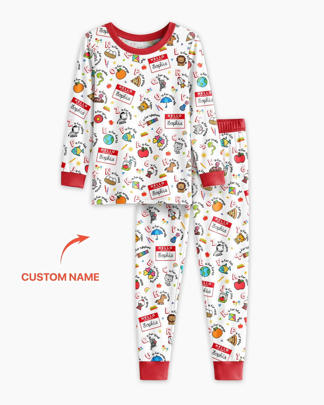 Custom Name Hello School ABCs Bamboo Two Piece Long Sleeve Pajama Set
