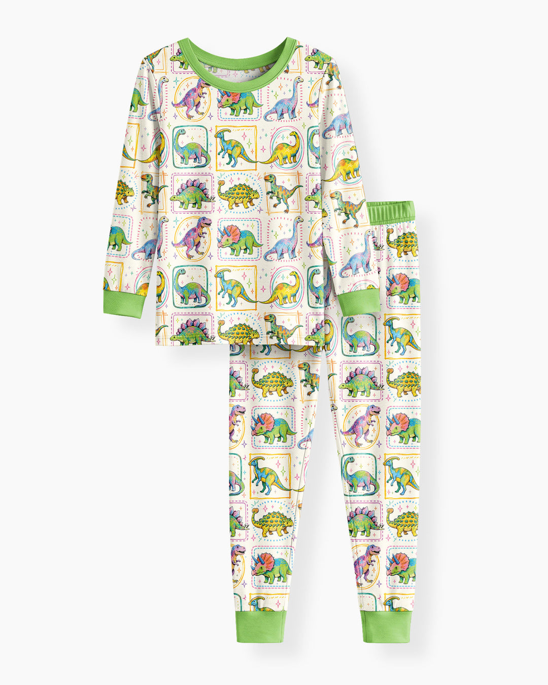 Whimsical Dinosaurs Bamboo Two Piece Long Sleeve Pajama Set