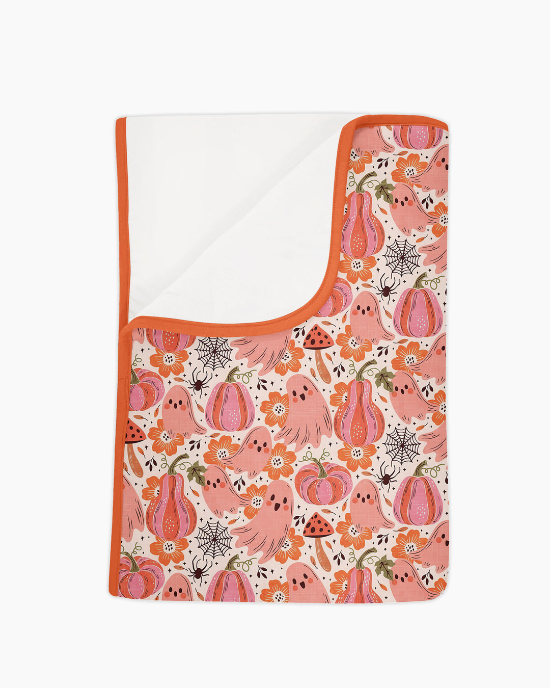 Pink Ghost Pumpkin Fall Floral Halloween Bamboo Blanket