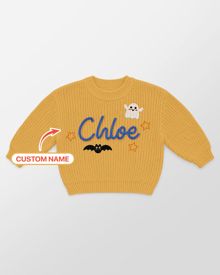 Happy Halloween Embroidered Baby Name Bamboo Knit Sweater Bubble
