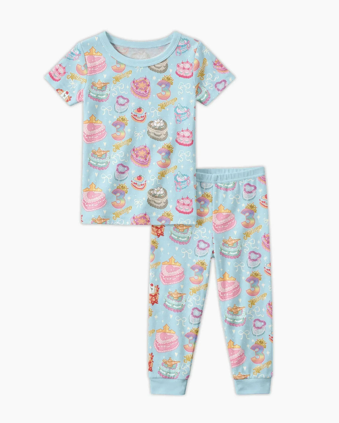 Custom Princess Baby Birthday Bamboo Two Piece Short Sleeve Pajama Set