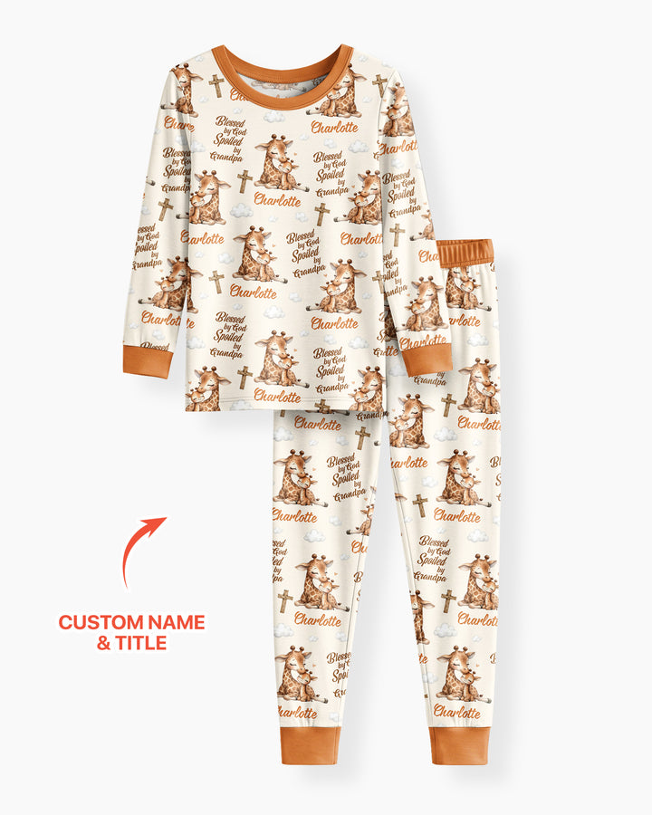 Custom Name Blessed By God Spoiled By Grandma Bamboo Two Piece Long Sleeve Pajama Set