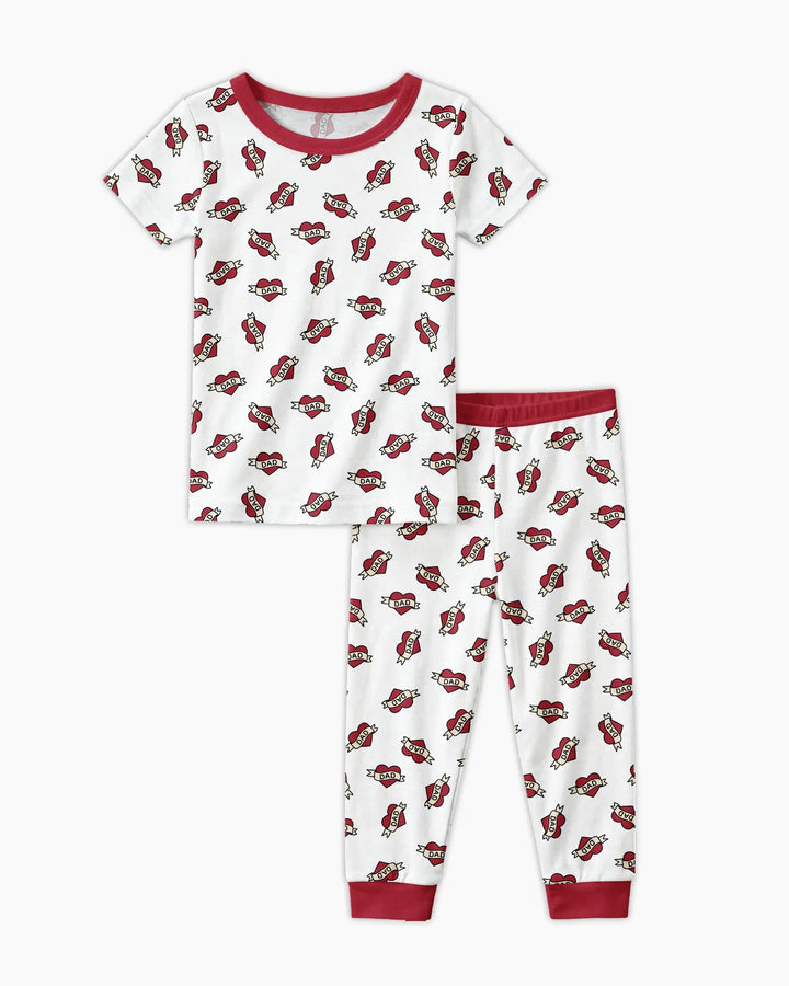 Old School Dad Hearts Daddy & Me Matching Bamboo Two Piece Short Sleeve Pajama Set
