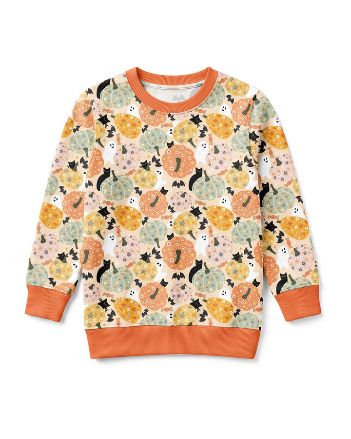 Floral Pumpkin Ghost Halloween Bamboo Crewneck Sweatshirt