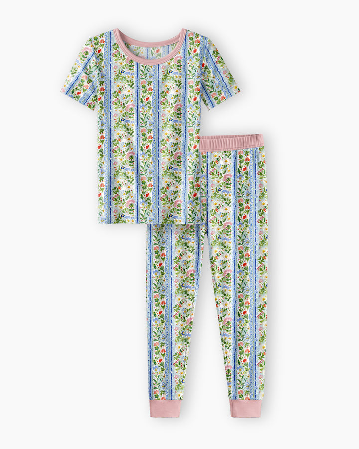Paste Floral Girl Bamboo Two Piece Short Sleeve Pajama Set