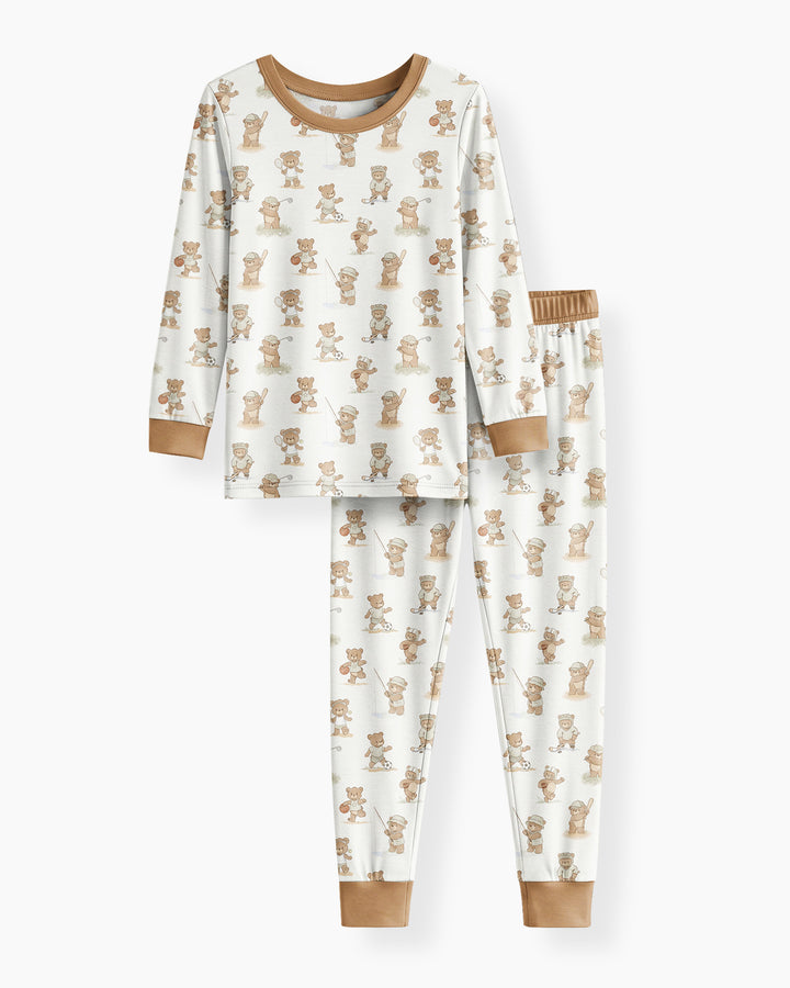 Little Sports Bears Bamboo Two Piece Long Sleeve Pajama Set