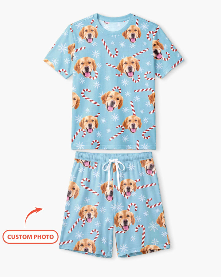 Custom Photo With Christmas Pattern Pajamas Bamboo Men Short Sleeve Short Pajama Set