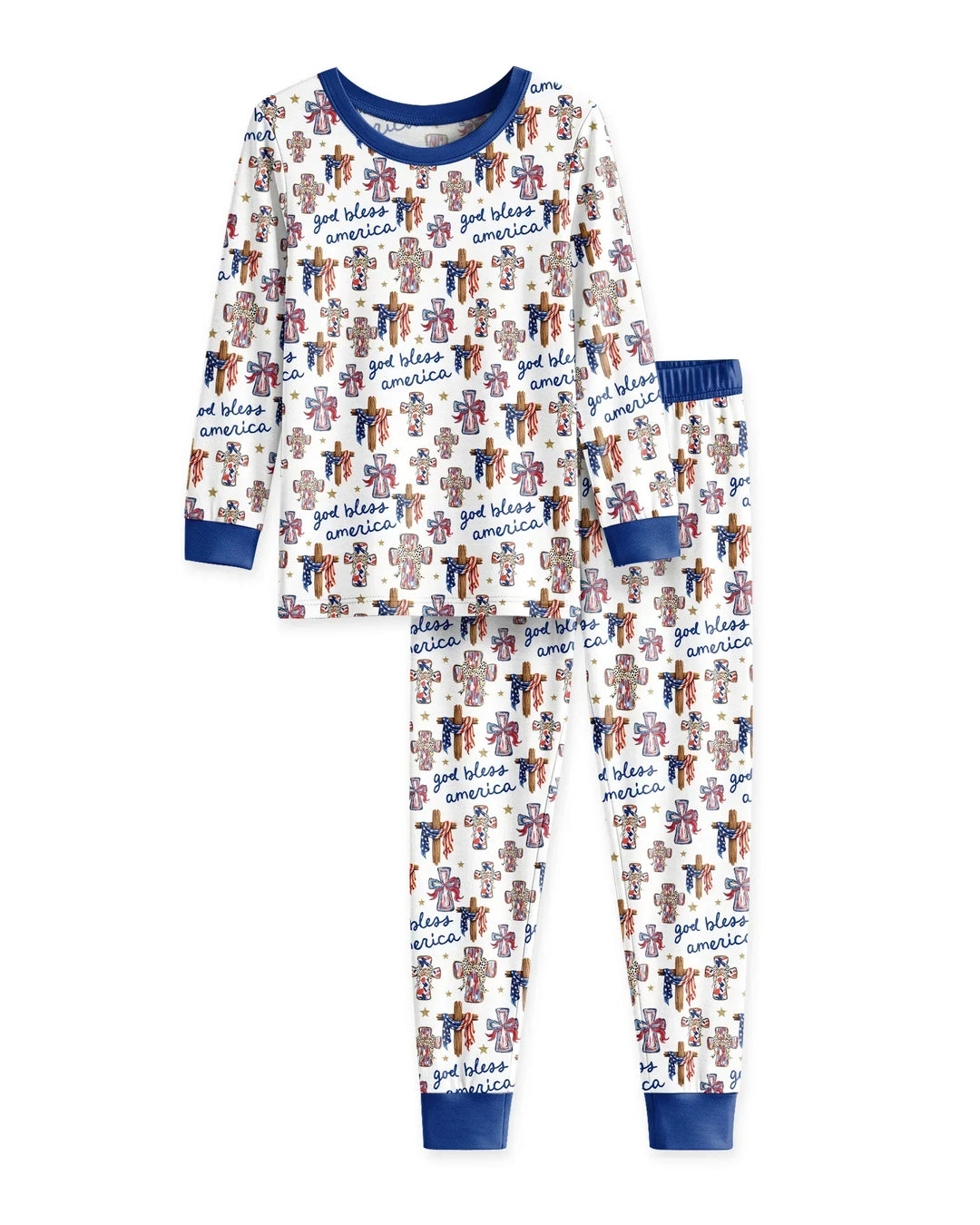 God Bless America Family Matching Bamboo Two Piece Long Sleeve Pajama Set