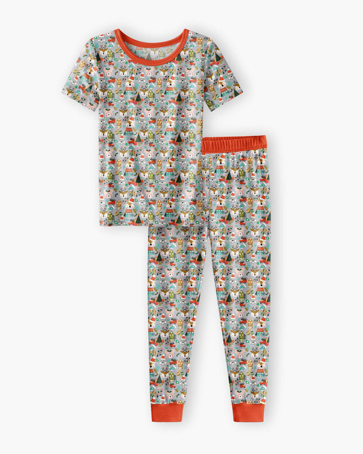 Christmas Woodland Deer Fox Bear Bamboo Two Piece Short Sleeve Pajama Set