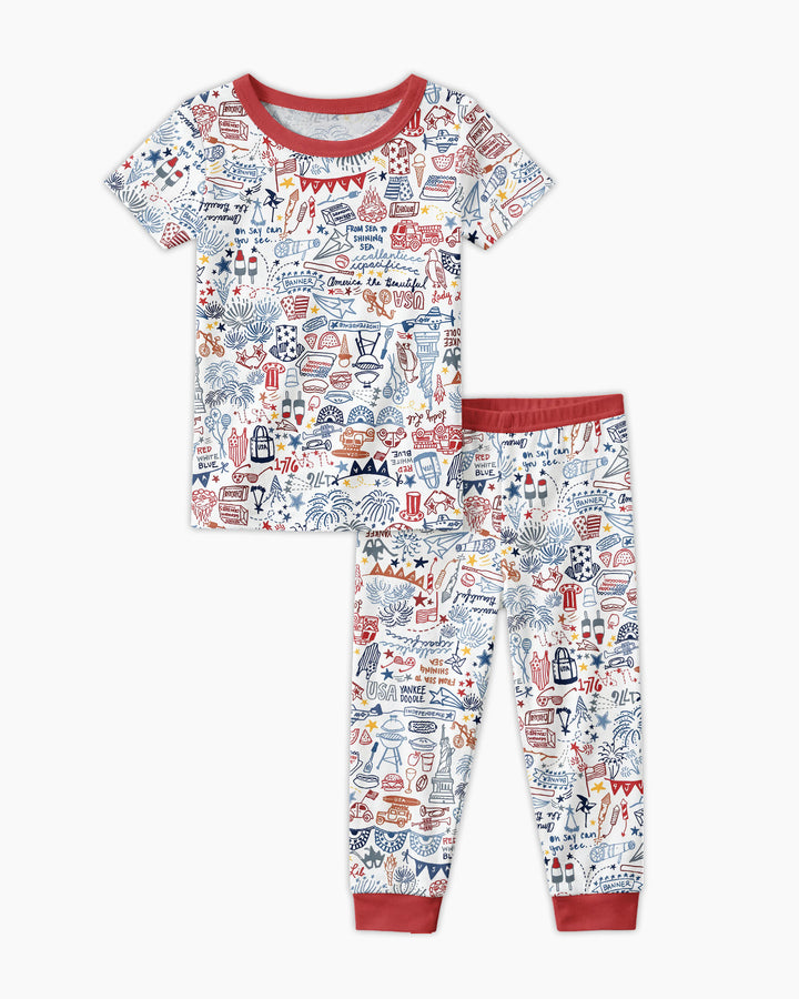 Liberty Doodle 250th Family Matching Bamboo Two Piece Short Sleeve Pajama Set