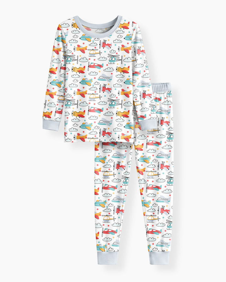 Aviones y helicópteros conjunto de pijama de dos piezas de bambú