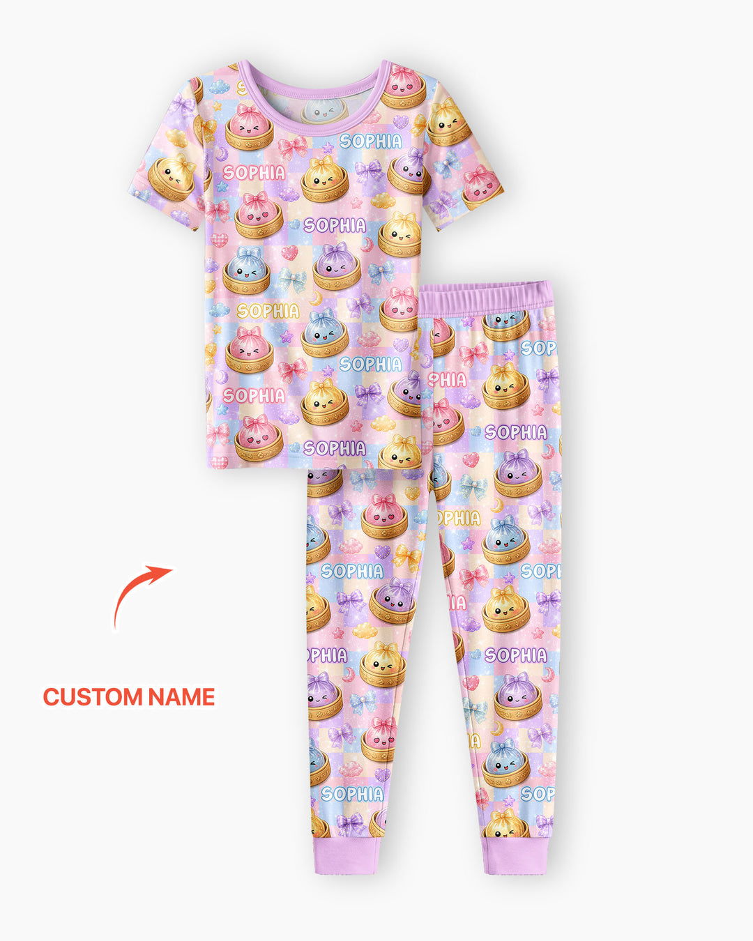 Custom Name Coquette Glitter Dumpling Bamboo Two Piece Short Sleeve Pajama Set
